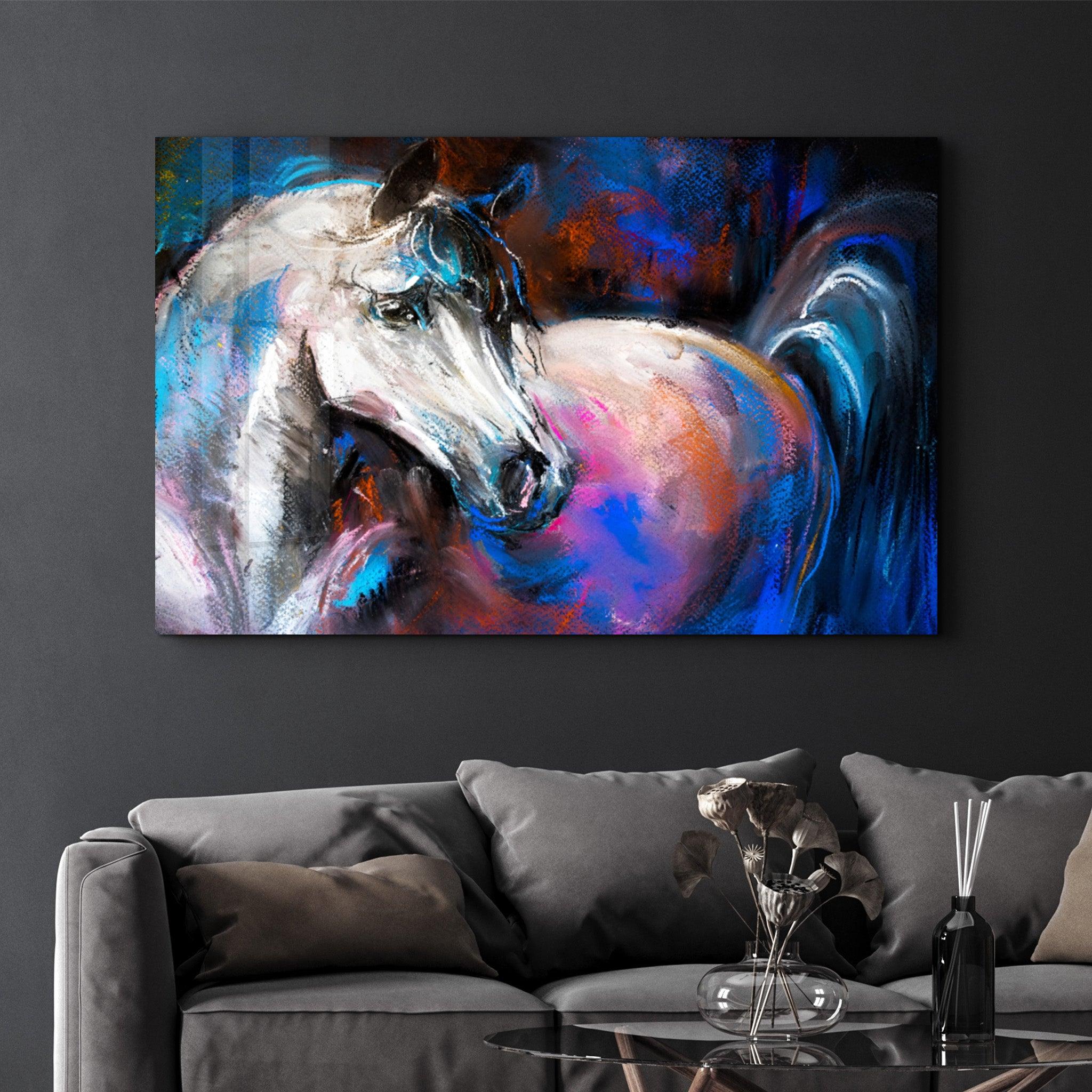 Colorful Horse | Glass Wall Art - Artdesigna