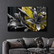 Yellow and Black Flowers | Glass Wall Art - Artdesigna