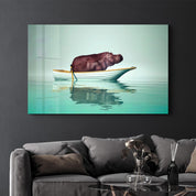 Hippo on the Boat 1 | Glass Wall Art - Artdesigna