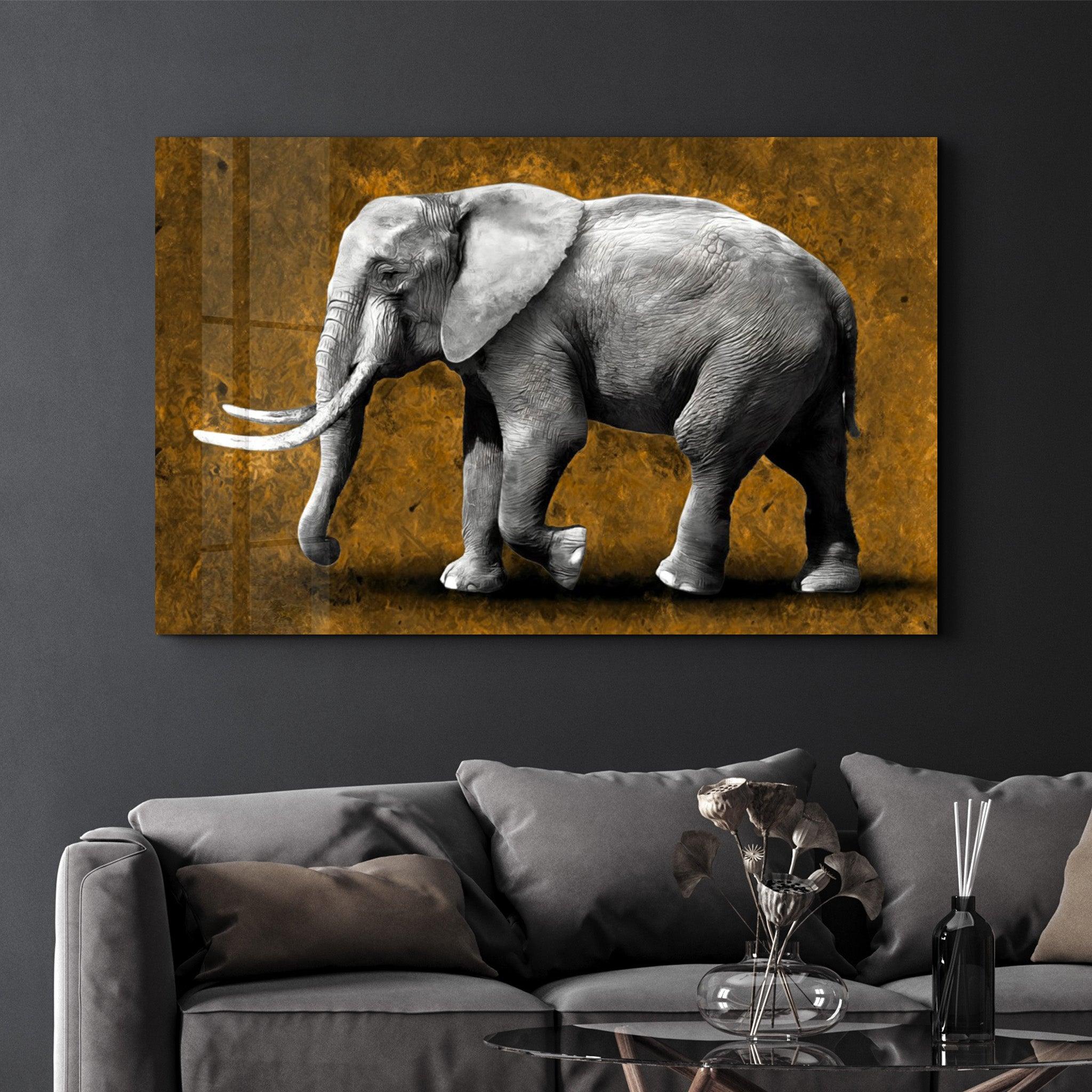 Elephant Brown | Glass Wall Art - Artdesigna