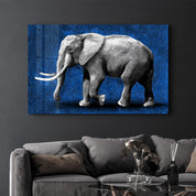 Elephant Blue | Glass Wall Art - Artdesigna