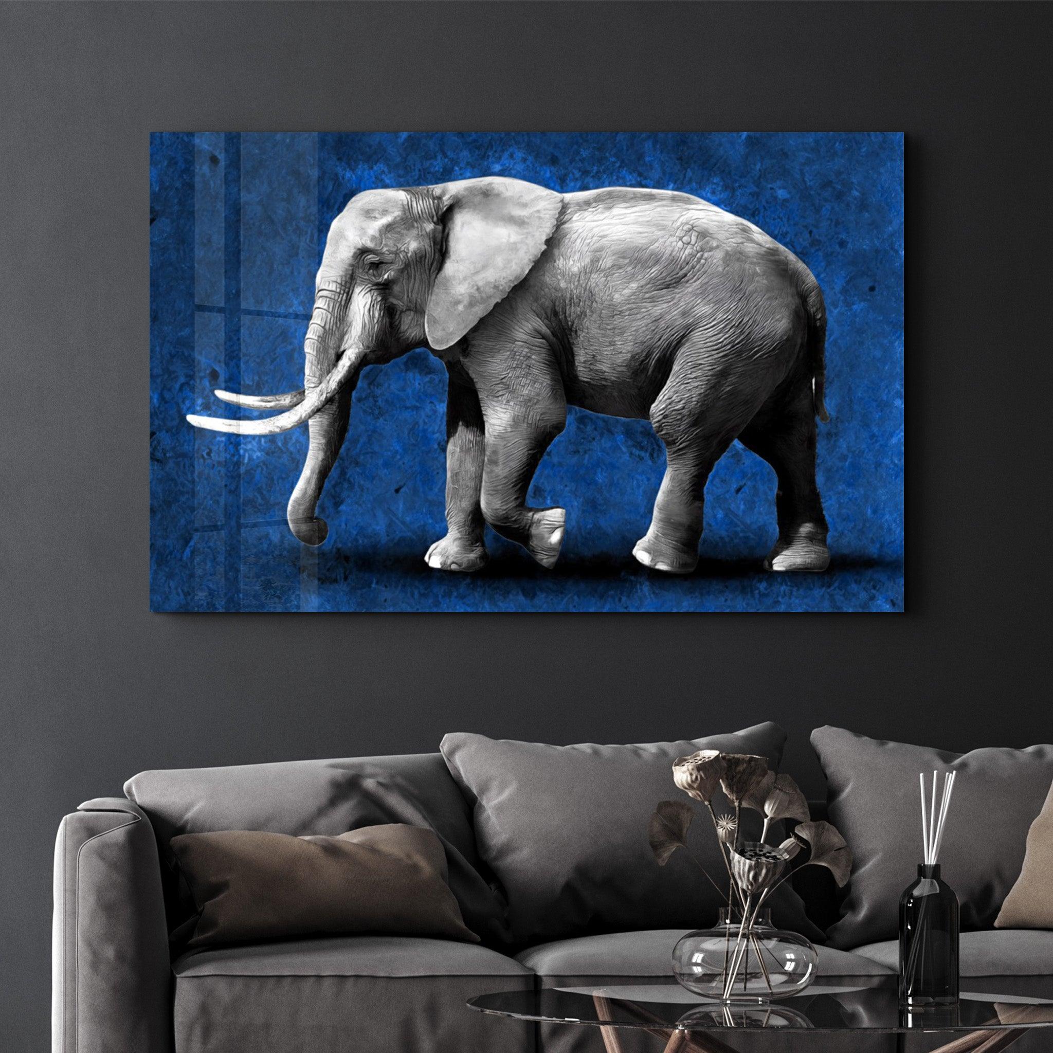 Elephant Blue | Glass Wall Art - Artdesigna