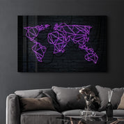 Purple World Map | Glass Wall Art - Artdesigna