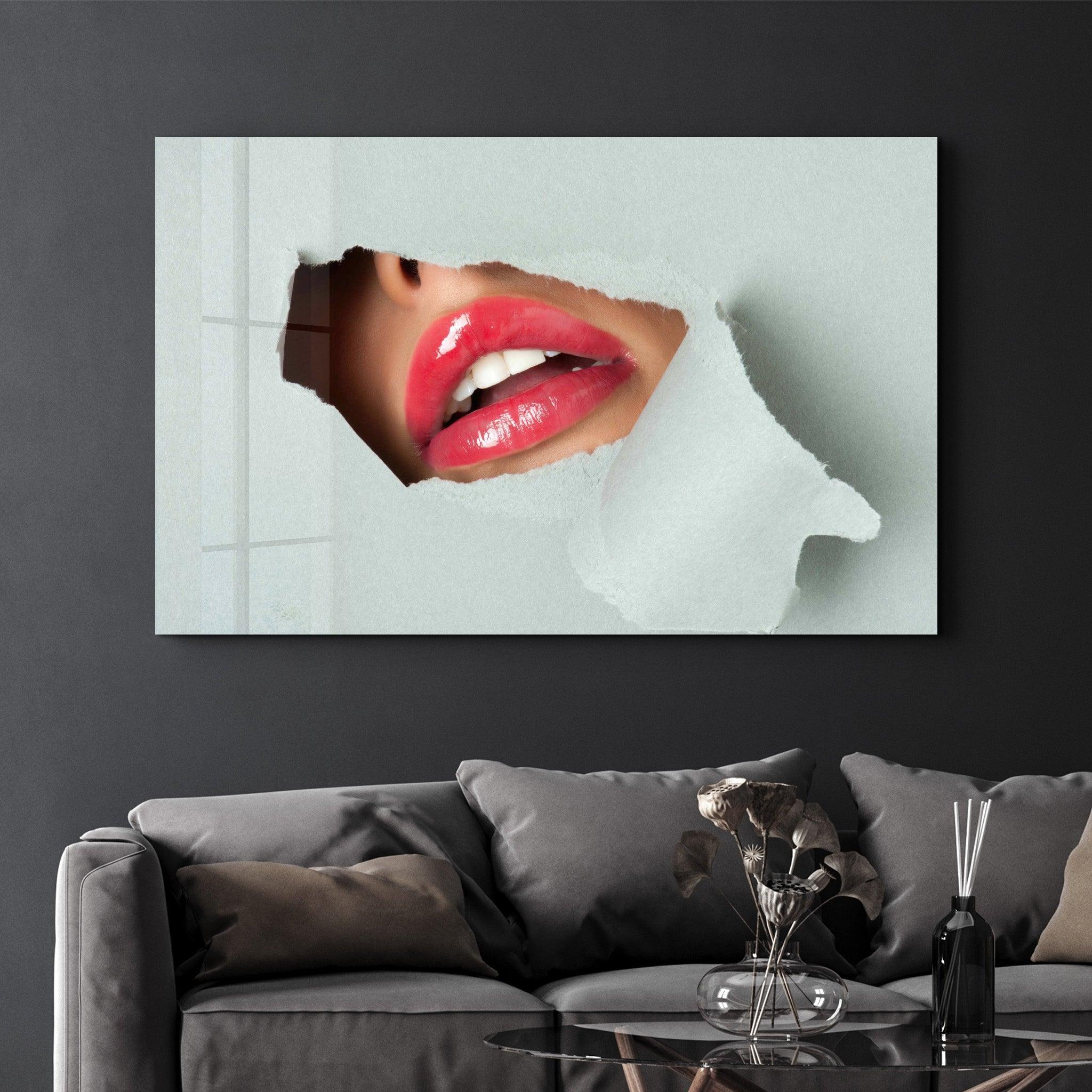 Red Lips | Designer's Collection Glass Wall Art - Artdesigna