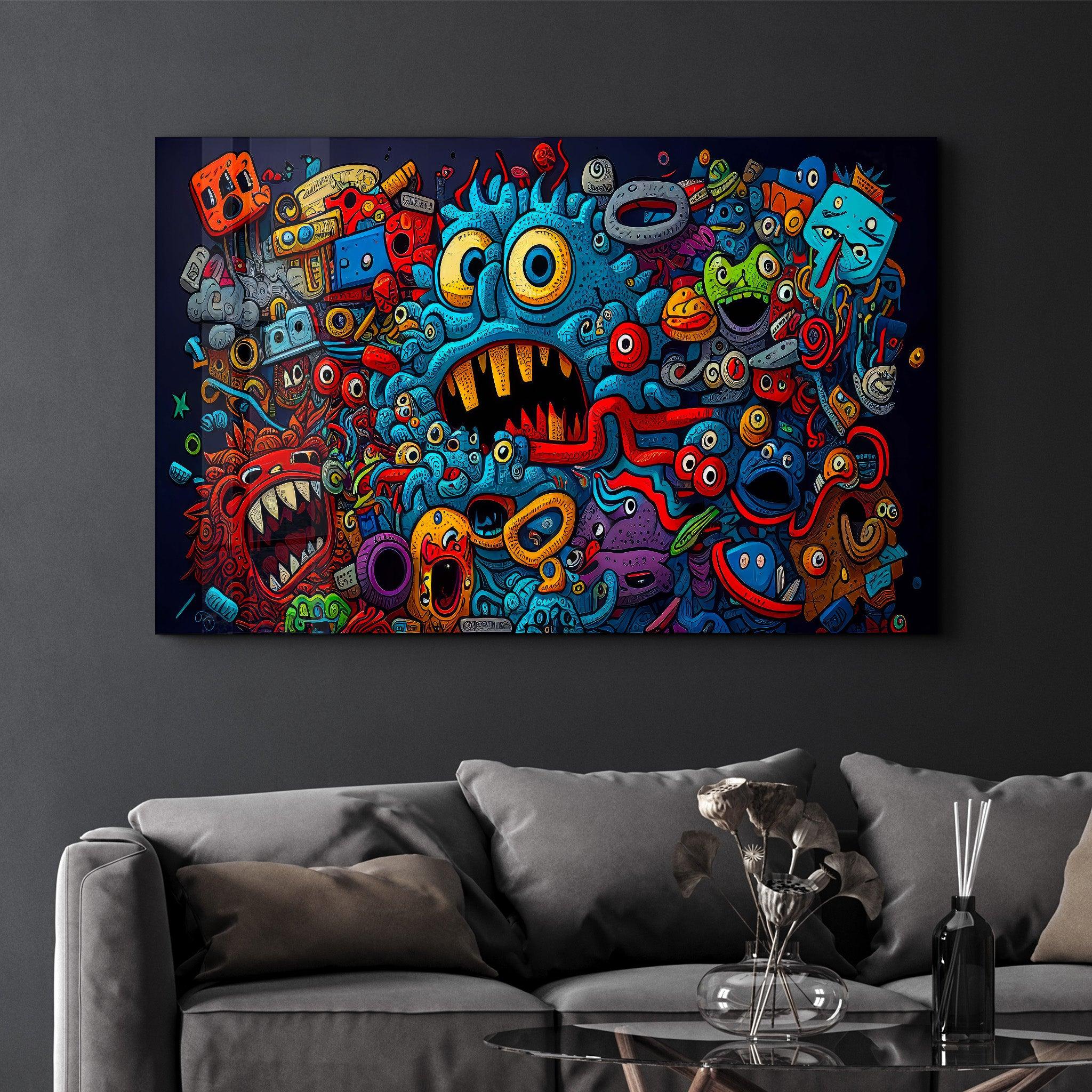 Graffiti Monsters | Glass Wall Art - Artdesigna