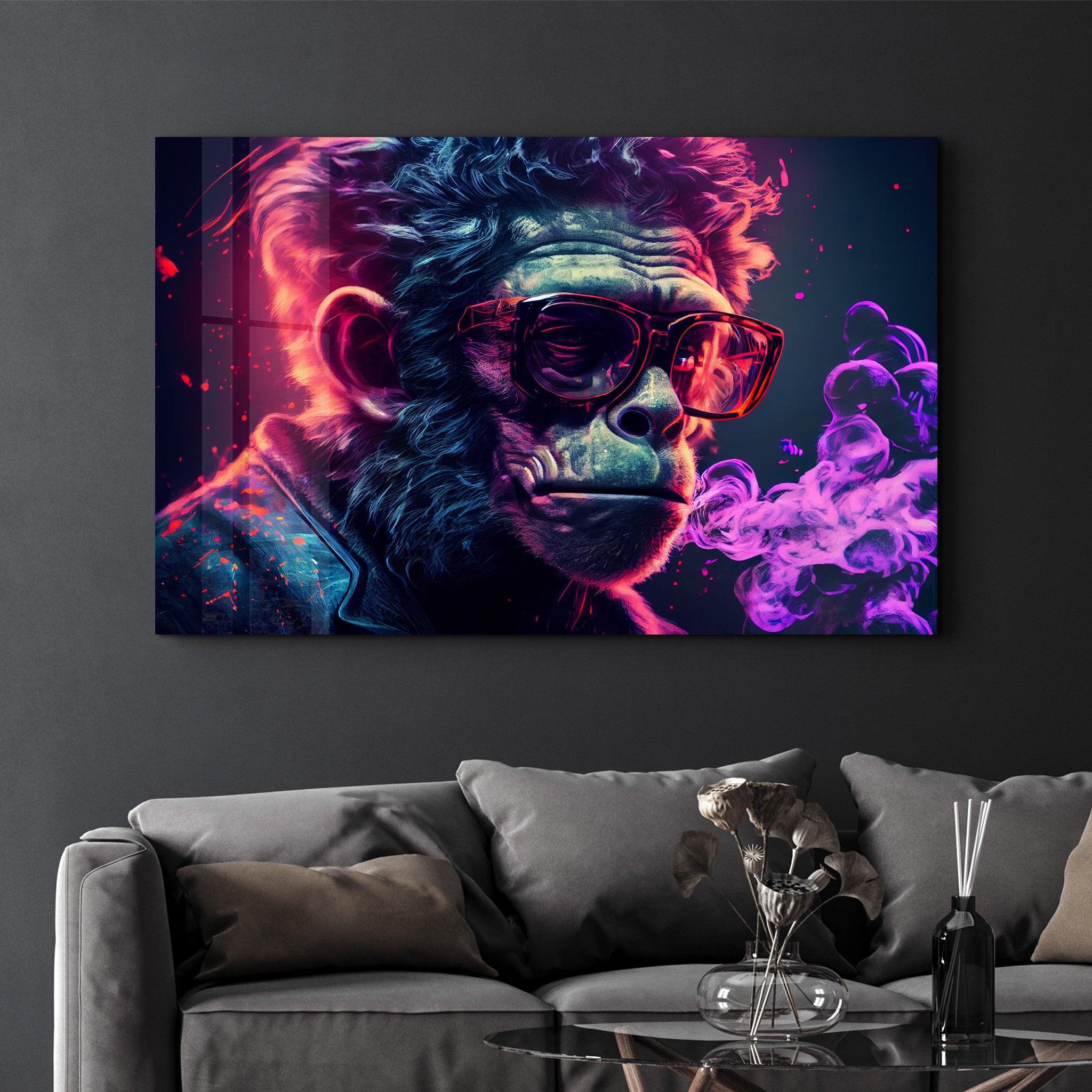 Mr. Monkey - Cyberpunk | Designer's Collection Glass Wall Art - Artdesigna