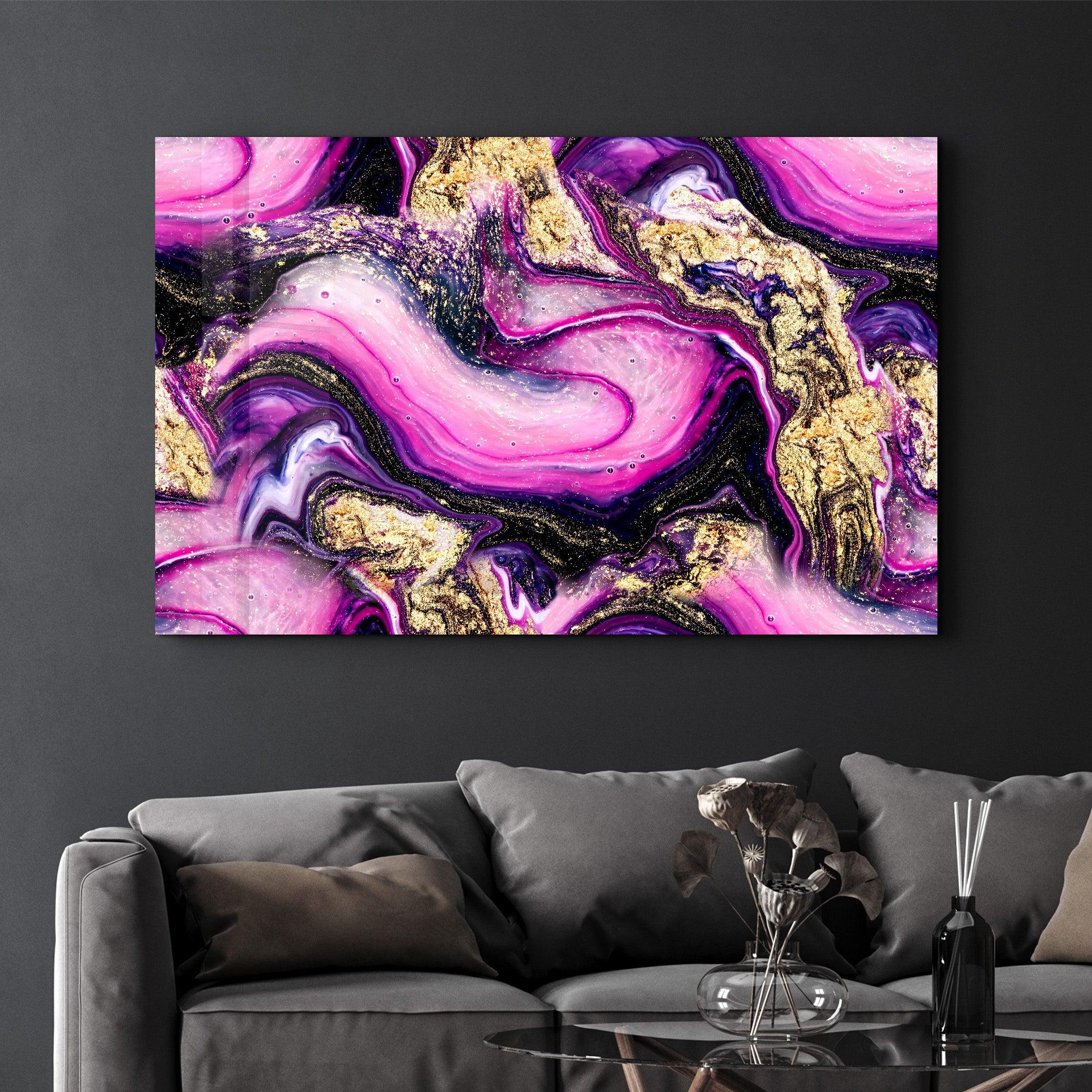 Marble Collection H14 - PinkPurple | Glass Wall Art - Artdesigna