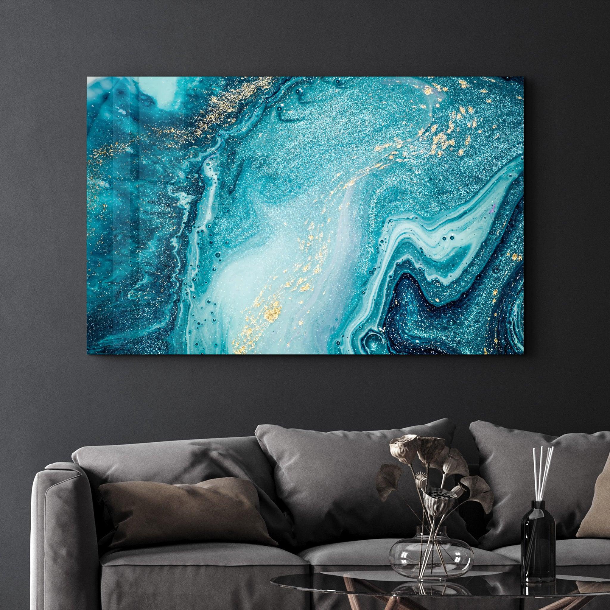 Marble Collection H15 - Ocean | Glass Wall Art - Artdesigna