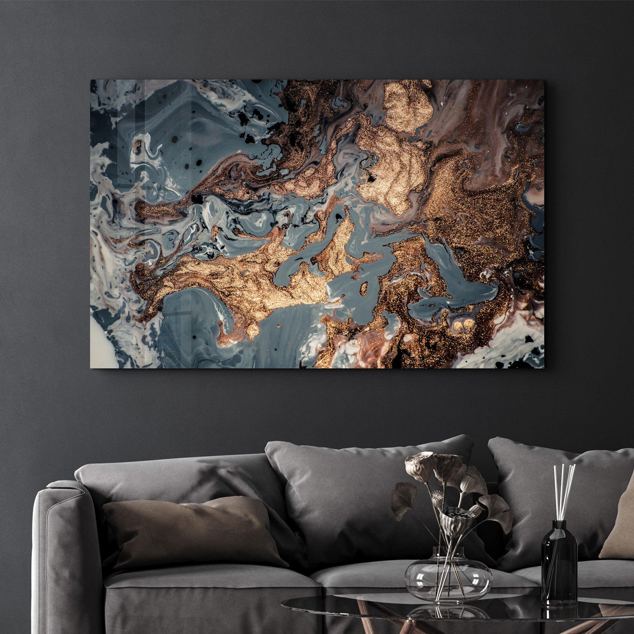 Gray Marble with Bronze Dust | Glass Wall Art - Artdesigna