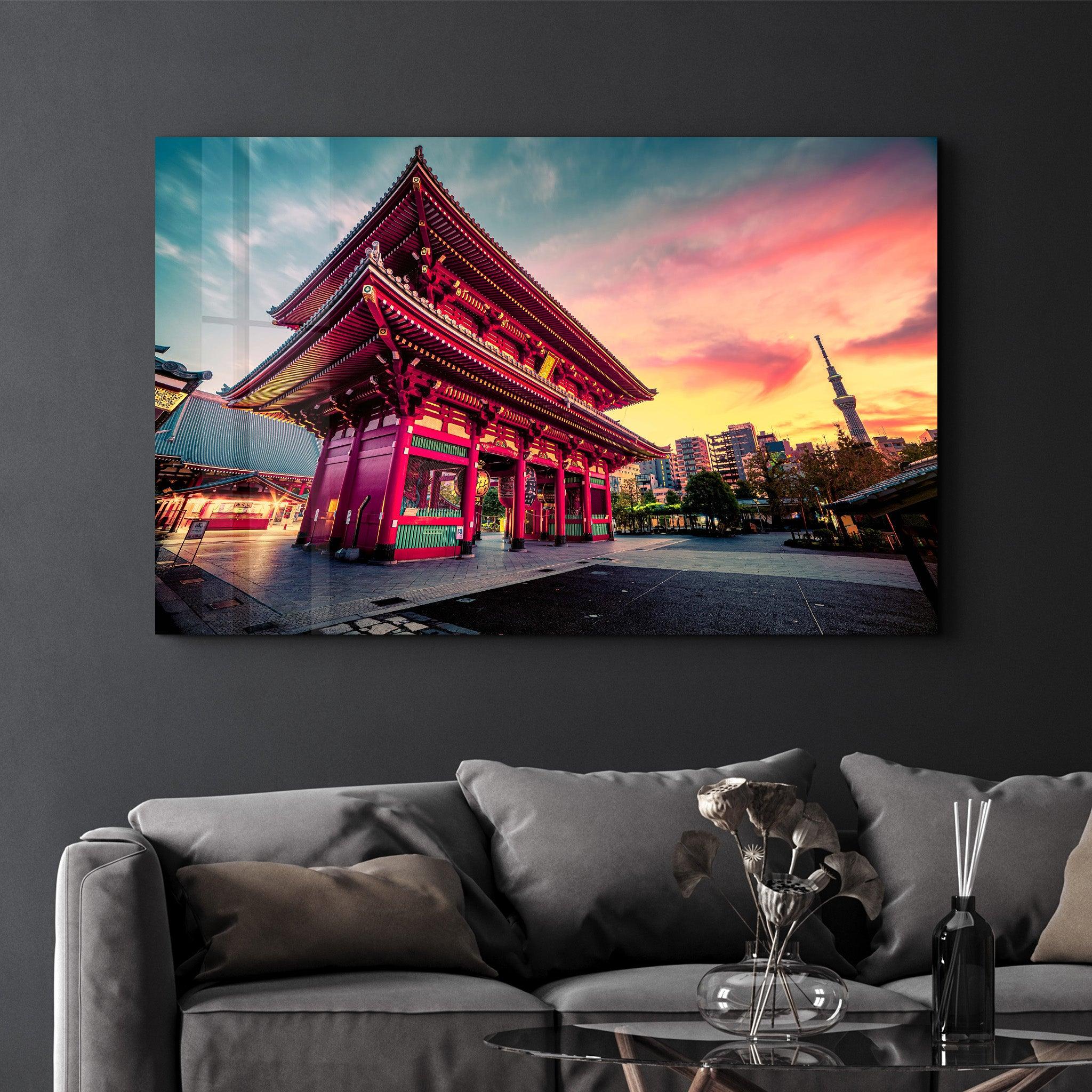 Sensoju Temple with dramatic sky - Tokyo | Glass Wall Art - Artdesigna