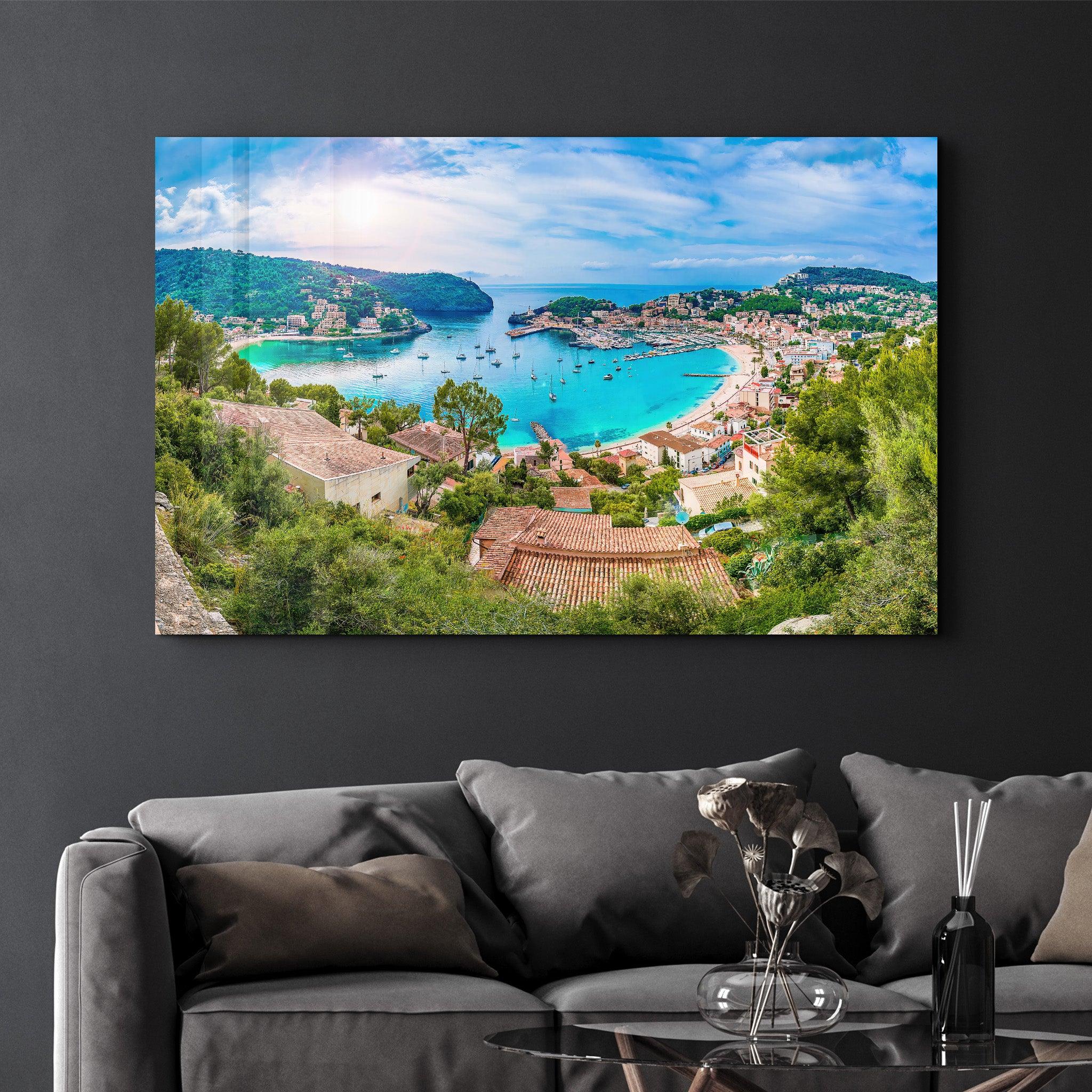 Panoramic view of Porte de Soller, Palma Mallorca, Spain | Glass Wall Art - Artdesigna