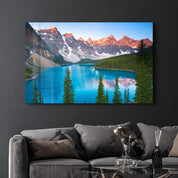 Dawn over Moraine Lake in Canada's Banff National Park | Glass Wall Art - Artdesigna