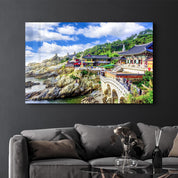 Haedong Yonggungsa Temple and Haeundae Sea in Busan, Buddhist temple in Busan, South Korea | Glass Wall Art - Artdesigna