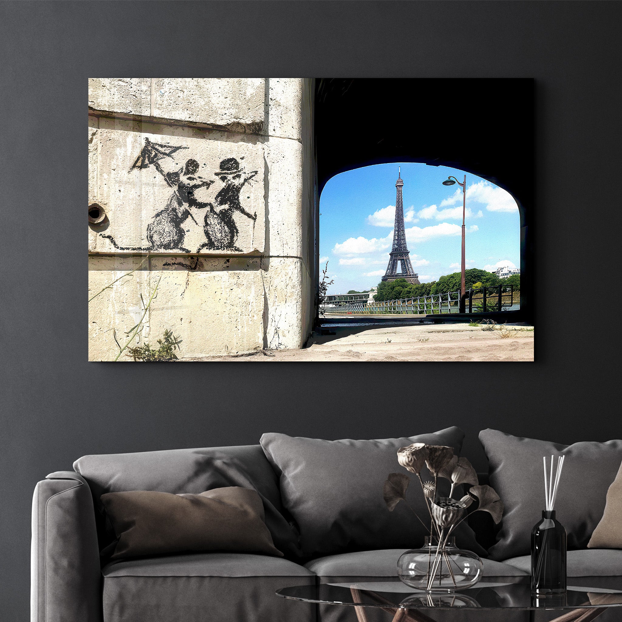 Banksy - Wandering Around Paris - Glass Wall Art - Artdesigna