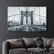 Brooklyn Bridge Retro Gray | Glass Wall Art - Artdesigna