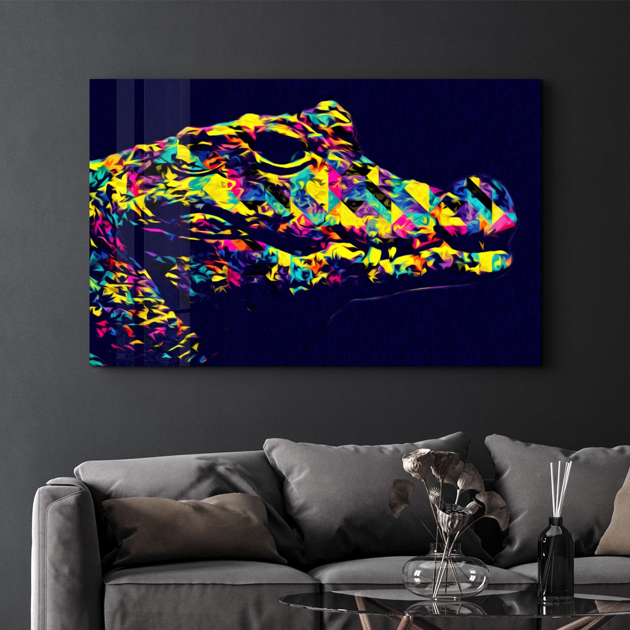 Colormix Crocodile | Glass Wall Art - Artdesigna