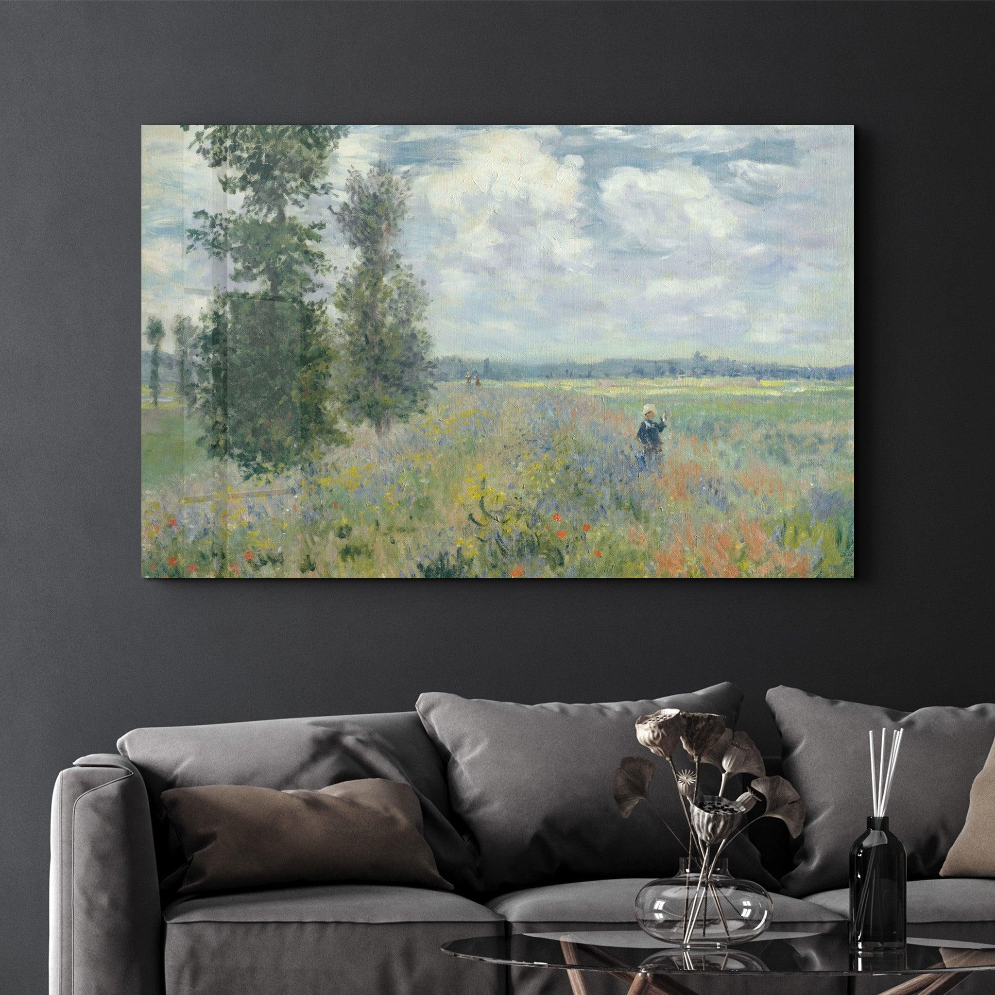 Poppy Fields near Argenteuil (1875) by Claude Monet | Glass Wall Art - Artdesigna