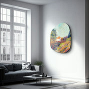 Glass wall art by Artdesigna featuring a Cottage Bloom Amorphous design, showcasing vibrant colors and abstract floral patterns.
