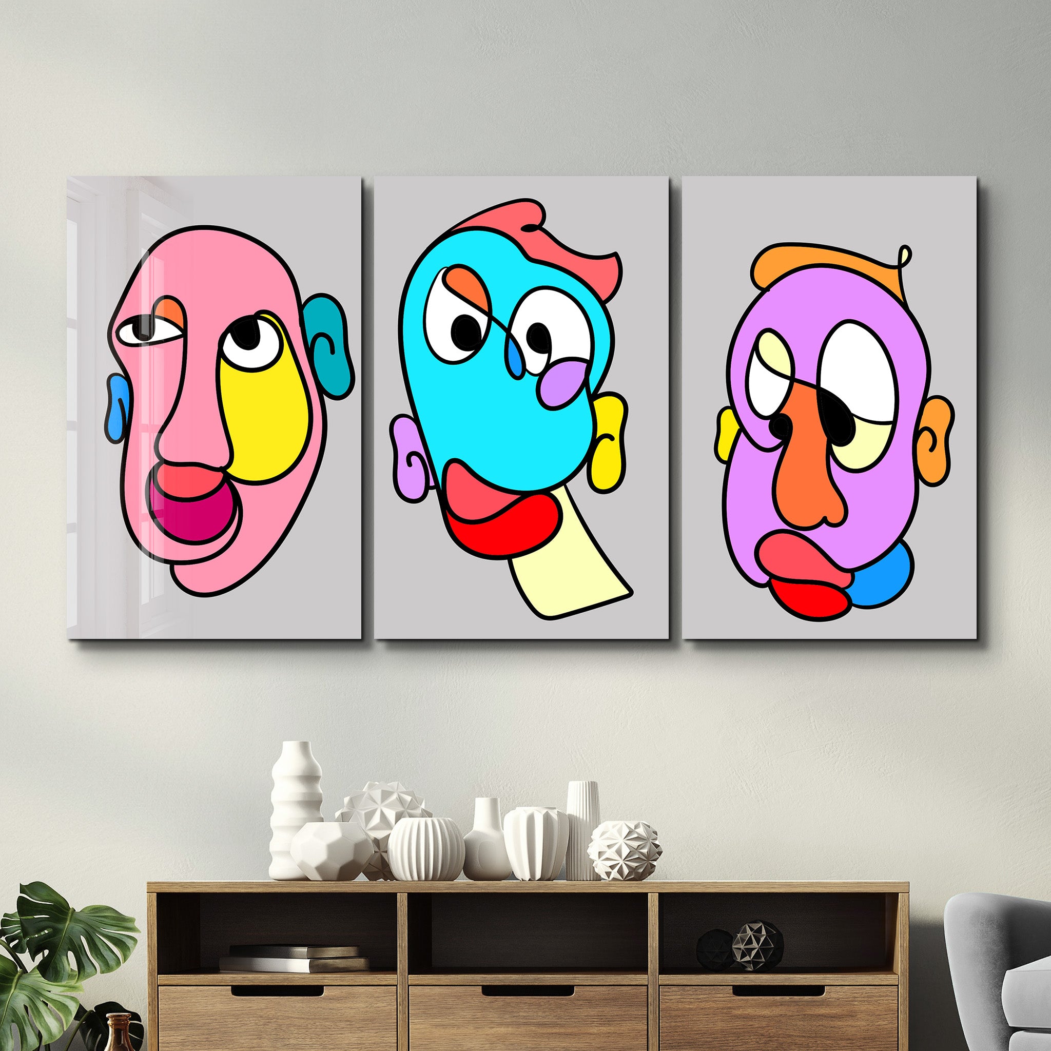 Bold Expression Faces Trio - Glass Wall Art
