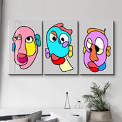 Bold Expression Faces Trio - Glass Wall Art