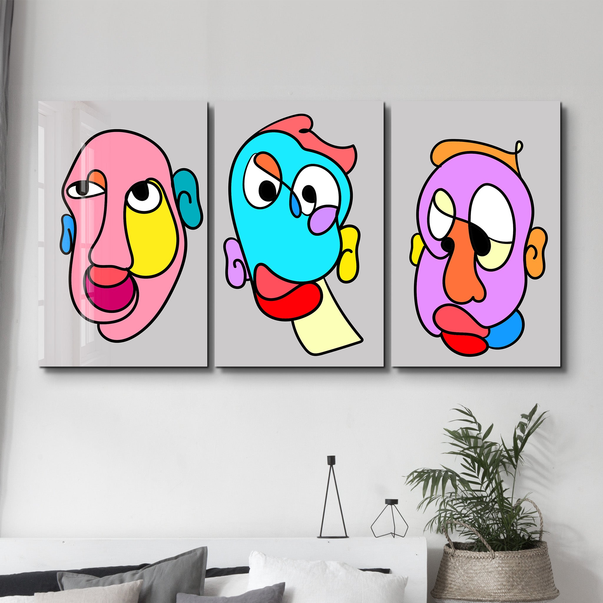 Bold Expression Faces Trio - Glass Wall Art