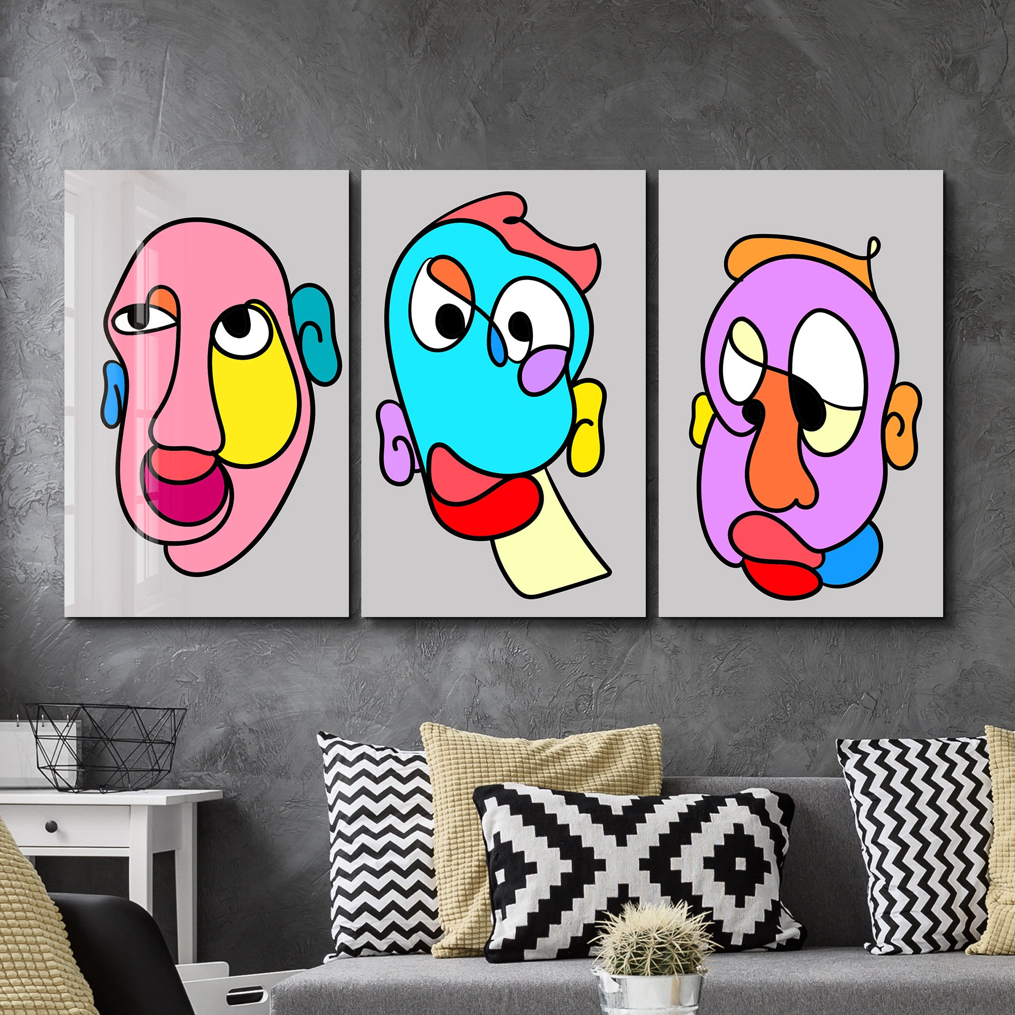 Bold Expression Faces Trio - Glass Wall Art