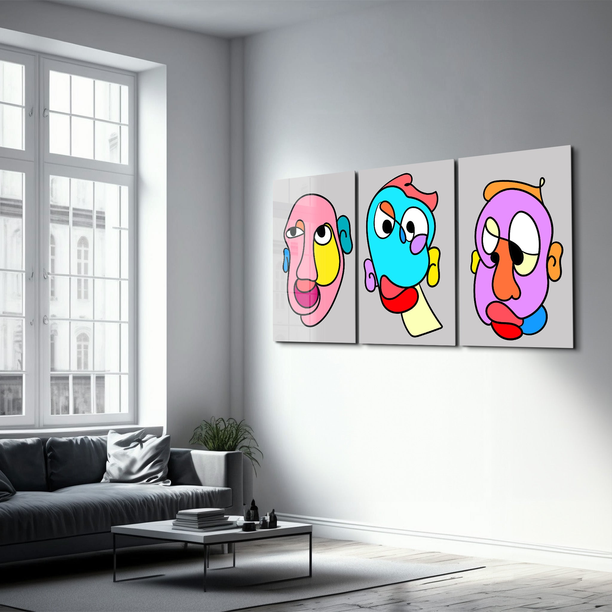 Bold Expression Faces Trio - Glass Wall Art