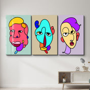 Color Line Faces Trio - Glass Wall Art