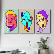 Color Line Faces Trio - Glass Wall Art