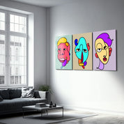Color Line Faces Trio - Glass Wall Art