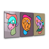 Funky Faces Trio in Continuous Line | Glass Wall Art