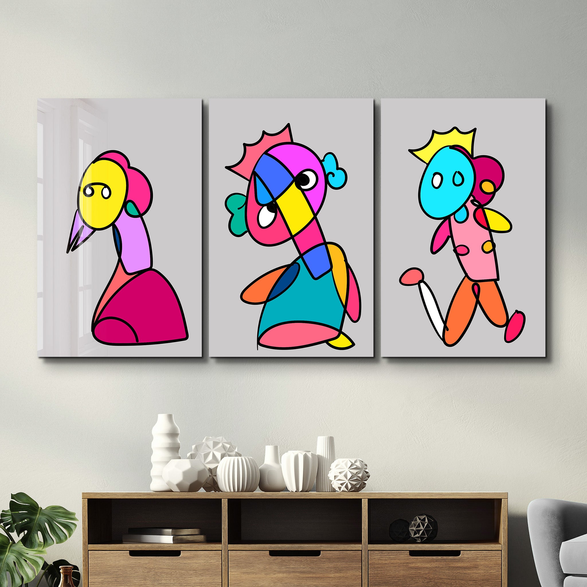 Playful Royal Characters Trio - Glass Wall Art