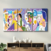 Royal Abstract Faces Trio - Glass Wall Art