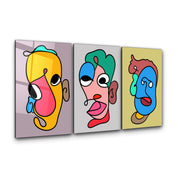 Whimsical Faces in Motion Trio - Glass Wall Art