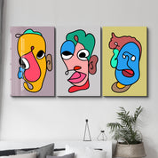 Whimsical Faces in Motion Trio - Glass Wall Art