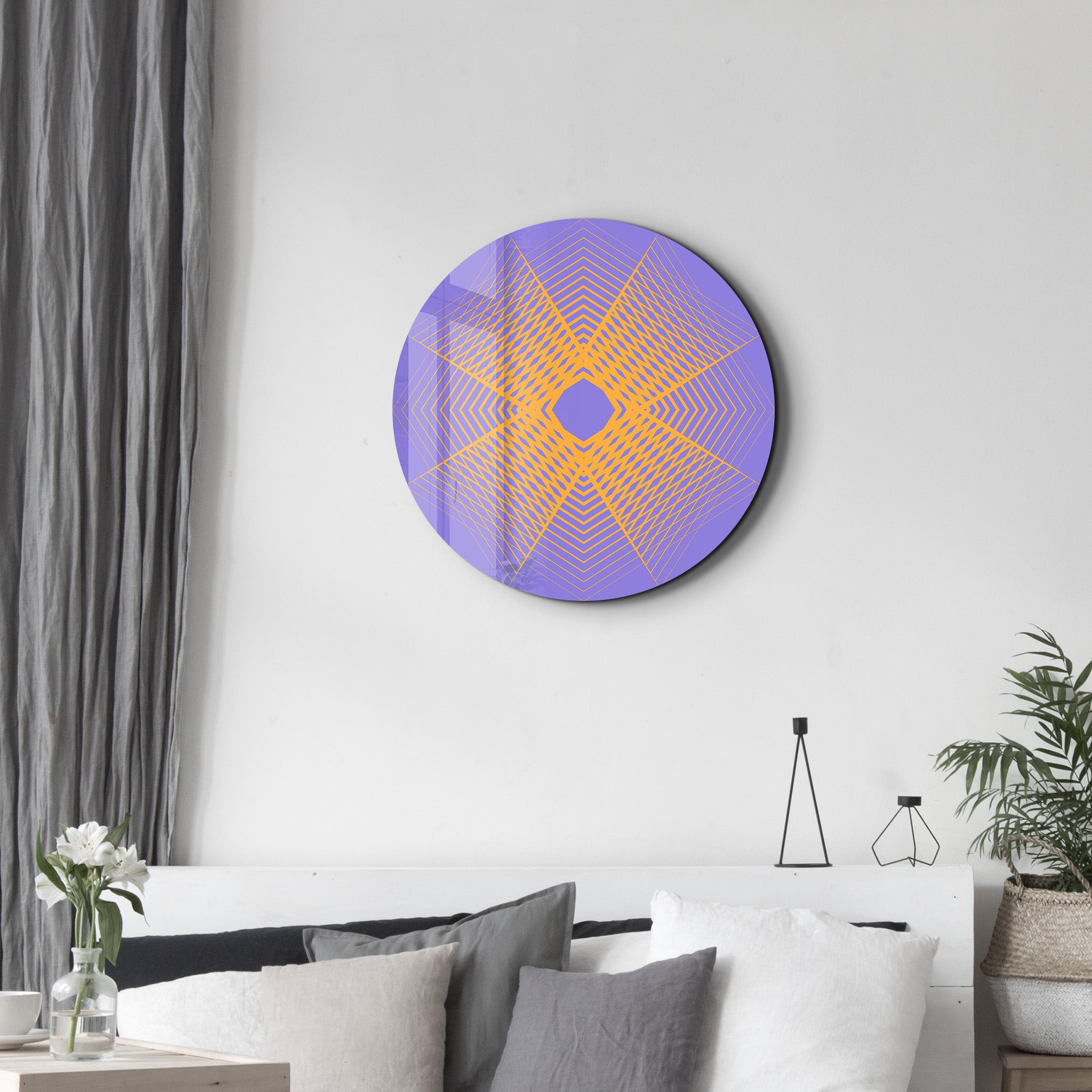 Electric Bloom – Round Glass Wall Art