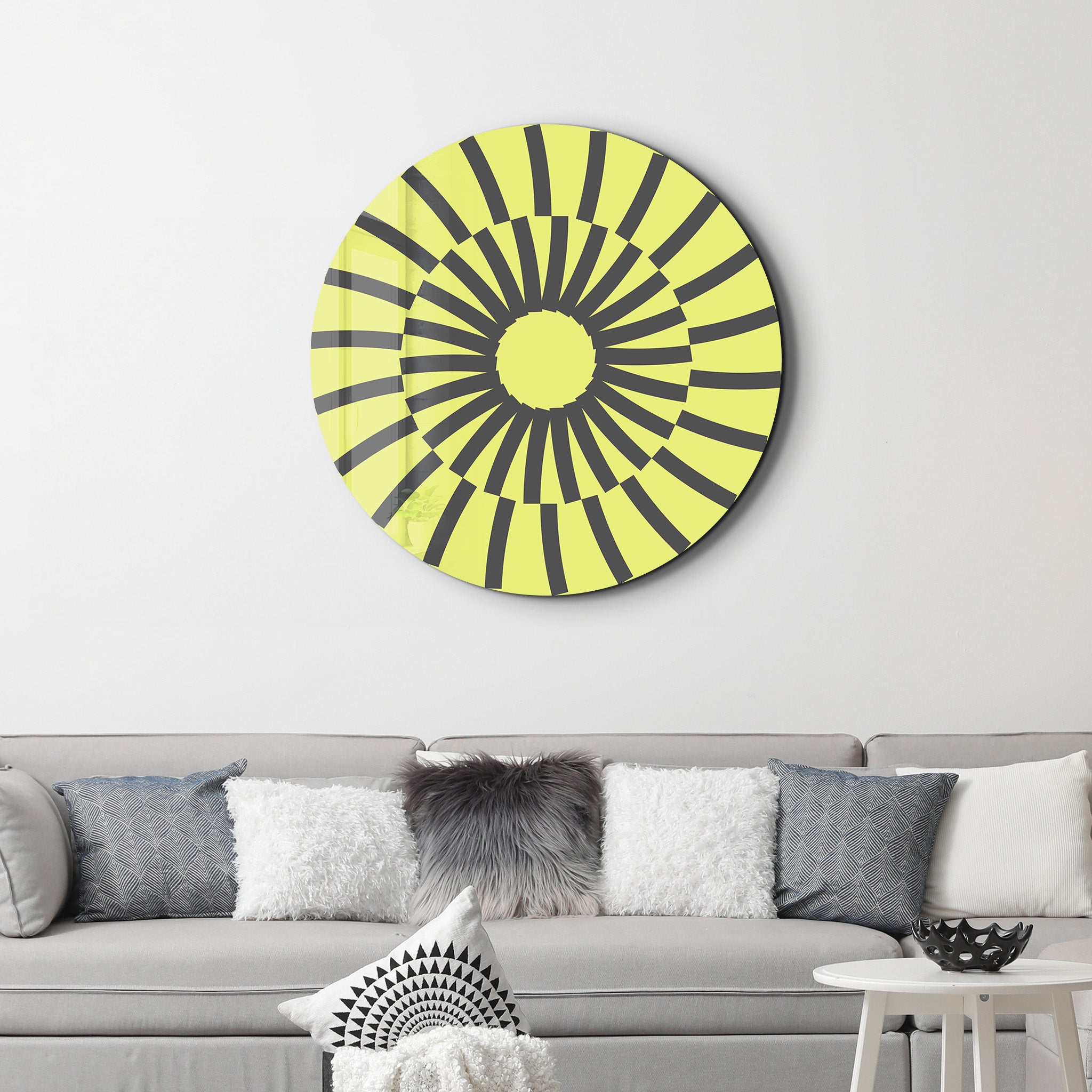 Lemon Pulse – Round Glass Wall Art