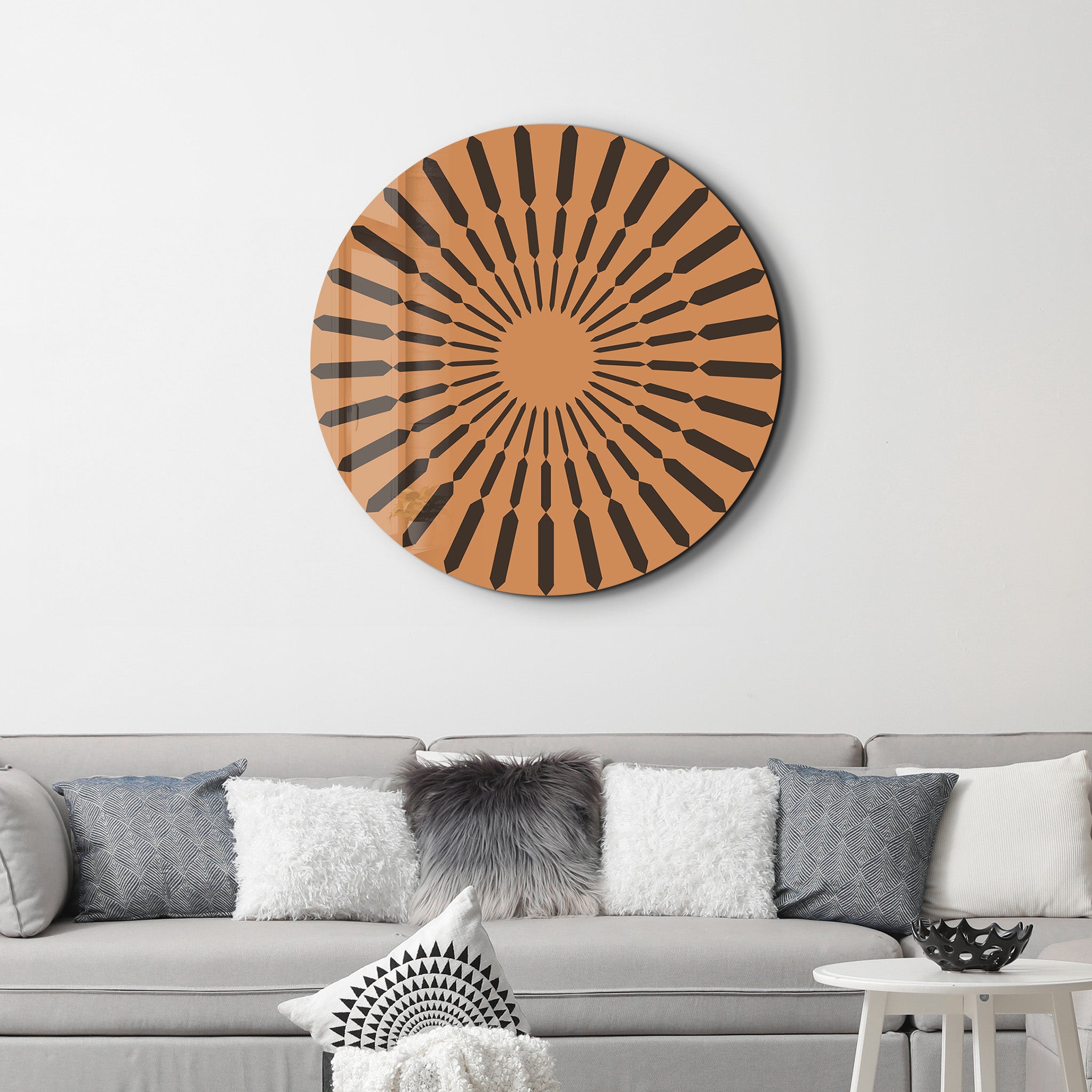 Terracotta Burst – Round Glass Wall Art