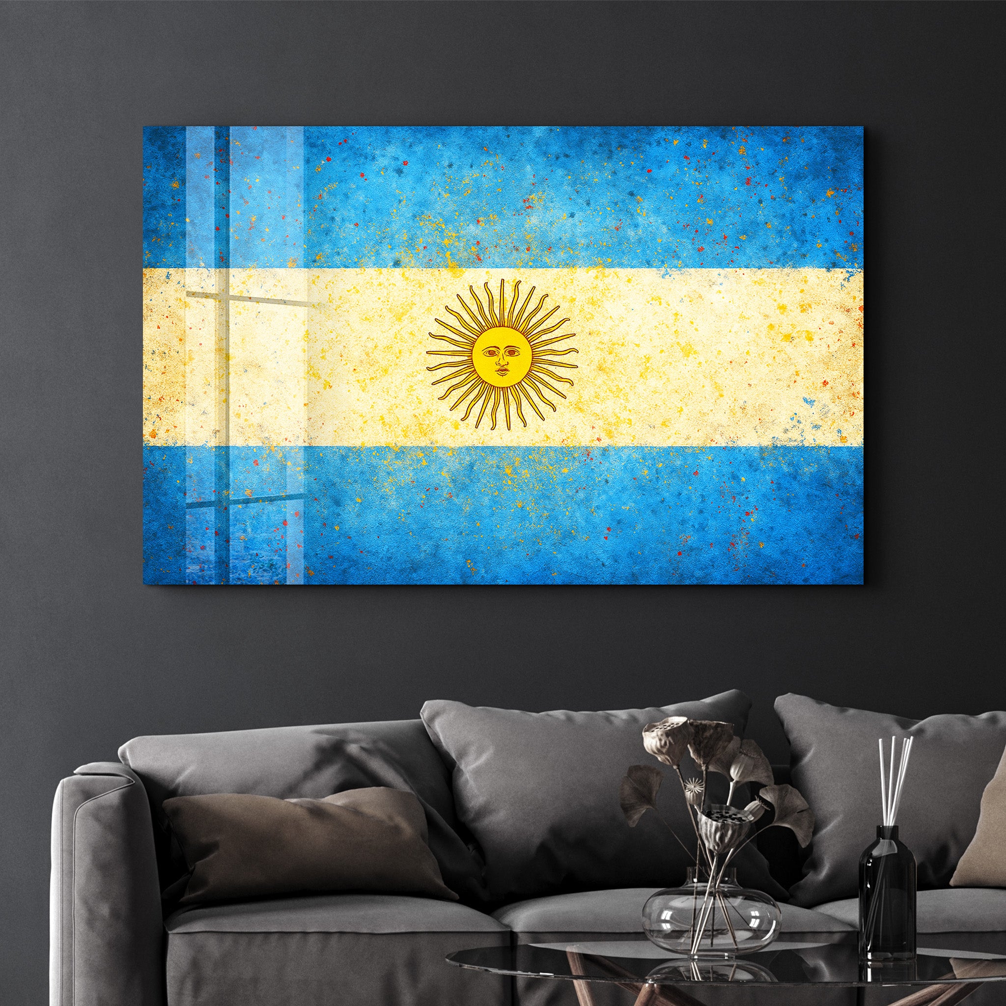 Argentina Flag Splash - Glass Wall Art
