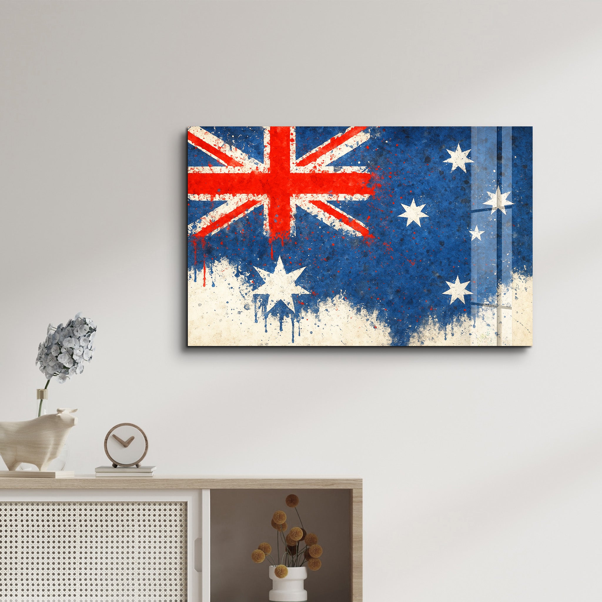 Australian Flag Splash - Glass Wall Art