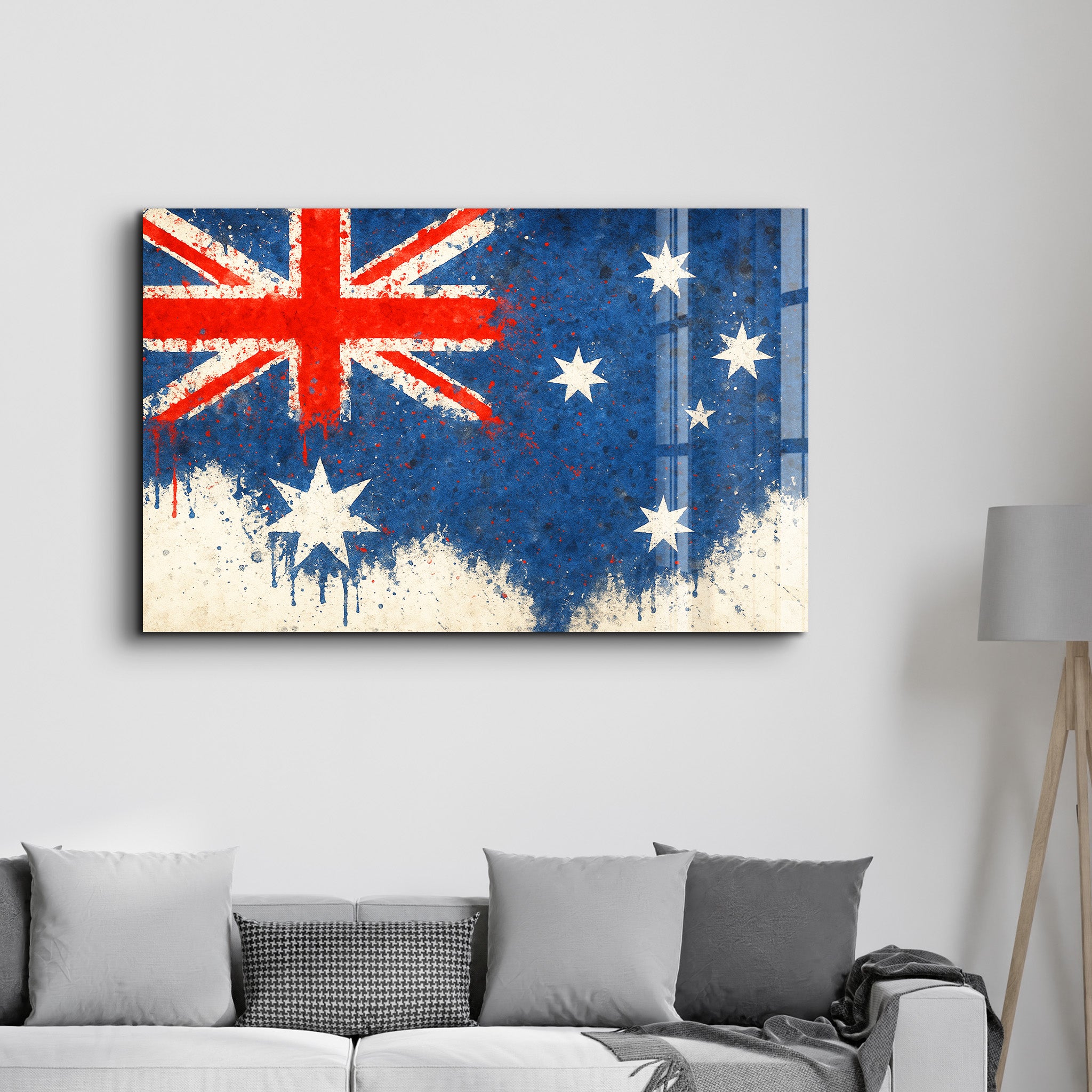 Australian Flag Splash - Glass Wall Art