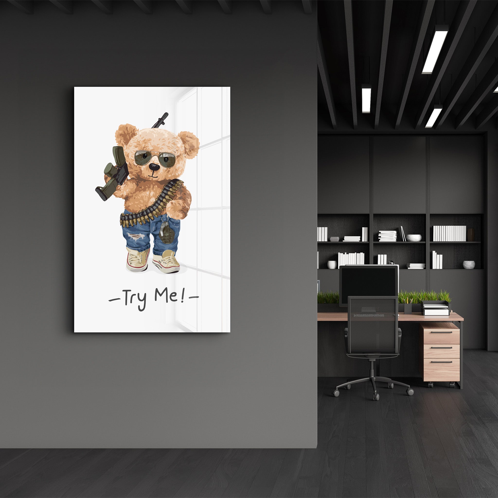 Battle Ready Bear - Glass Wall Art