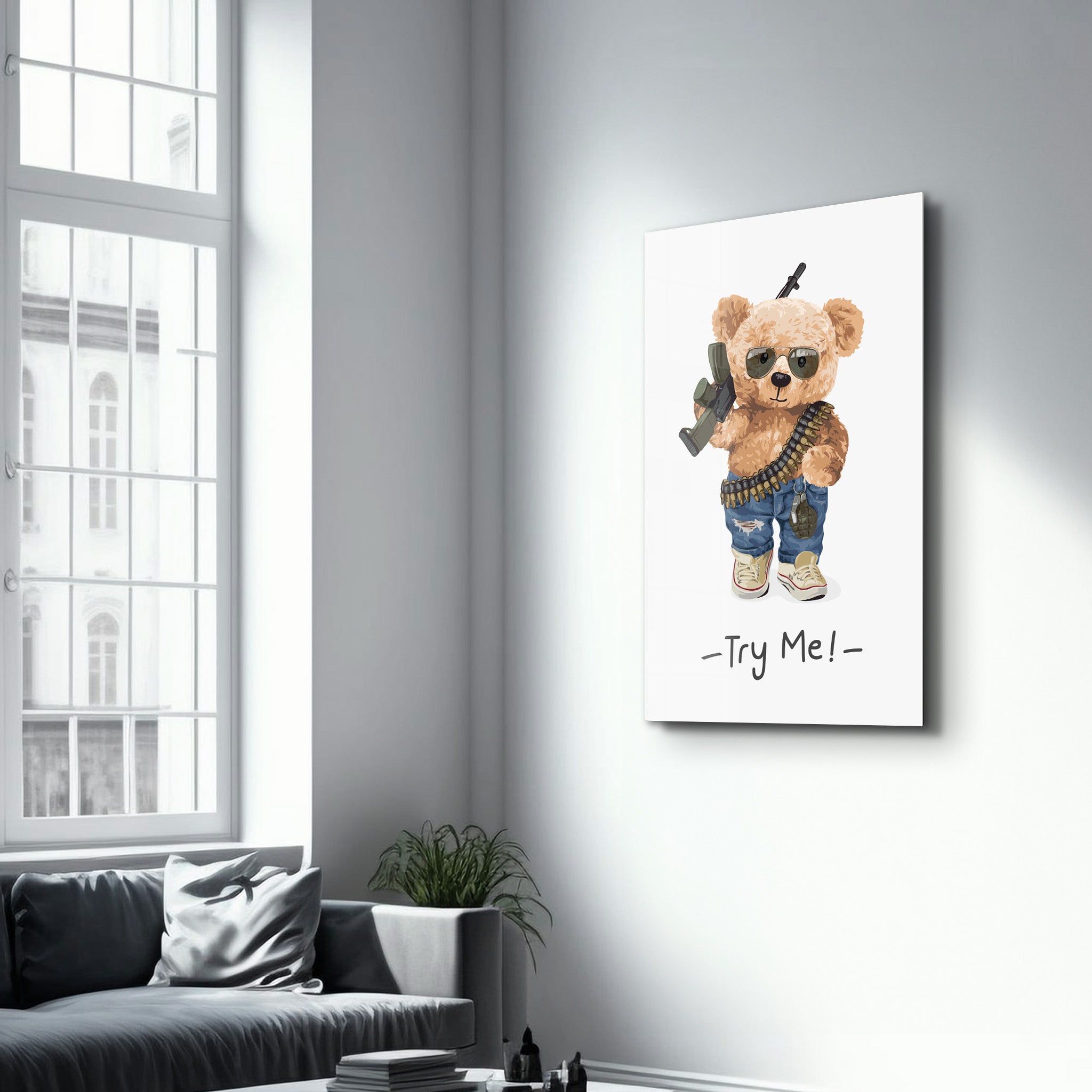 Battle Ready Bear - Glass Wall Art