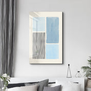 Blue Blocks with Linear Contrast - Glass Wall Art