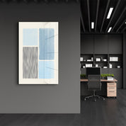 Blue Blocks with Linear Contrast - Glass Wall Art