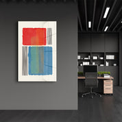 Bold Color Blocks with Vertical Lines - Glass Wall Art