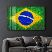 Brazilian Flag Splash - Glass Wall Art