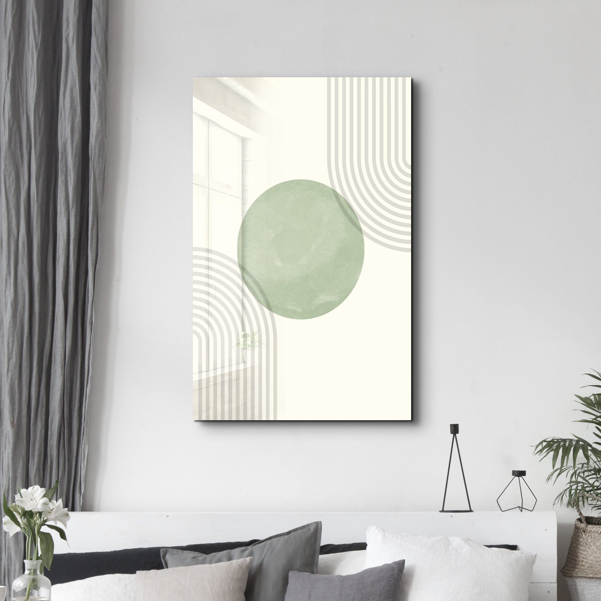 Center Focus with Curved Lines - Glass Wall Art
