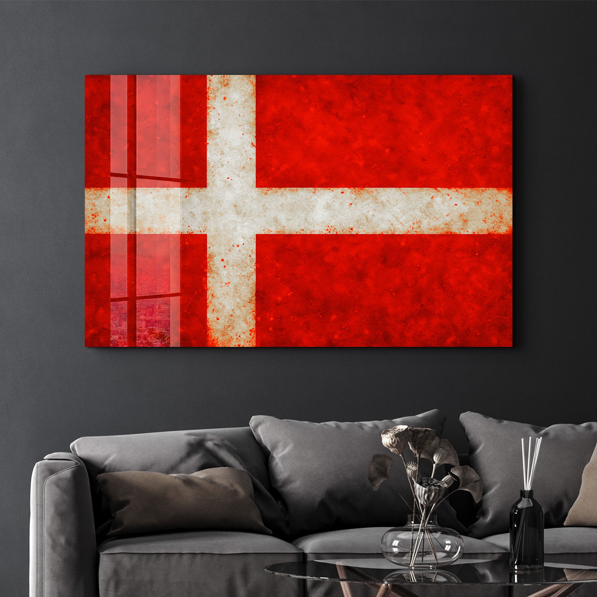 Denmark Flag Splash - Glass Wall Art