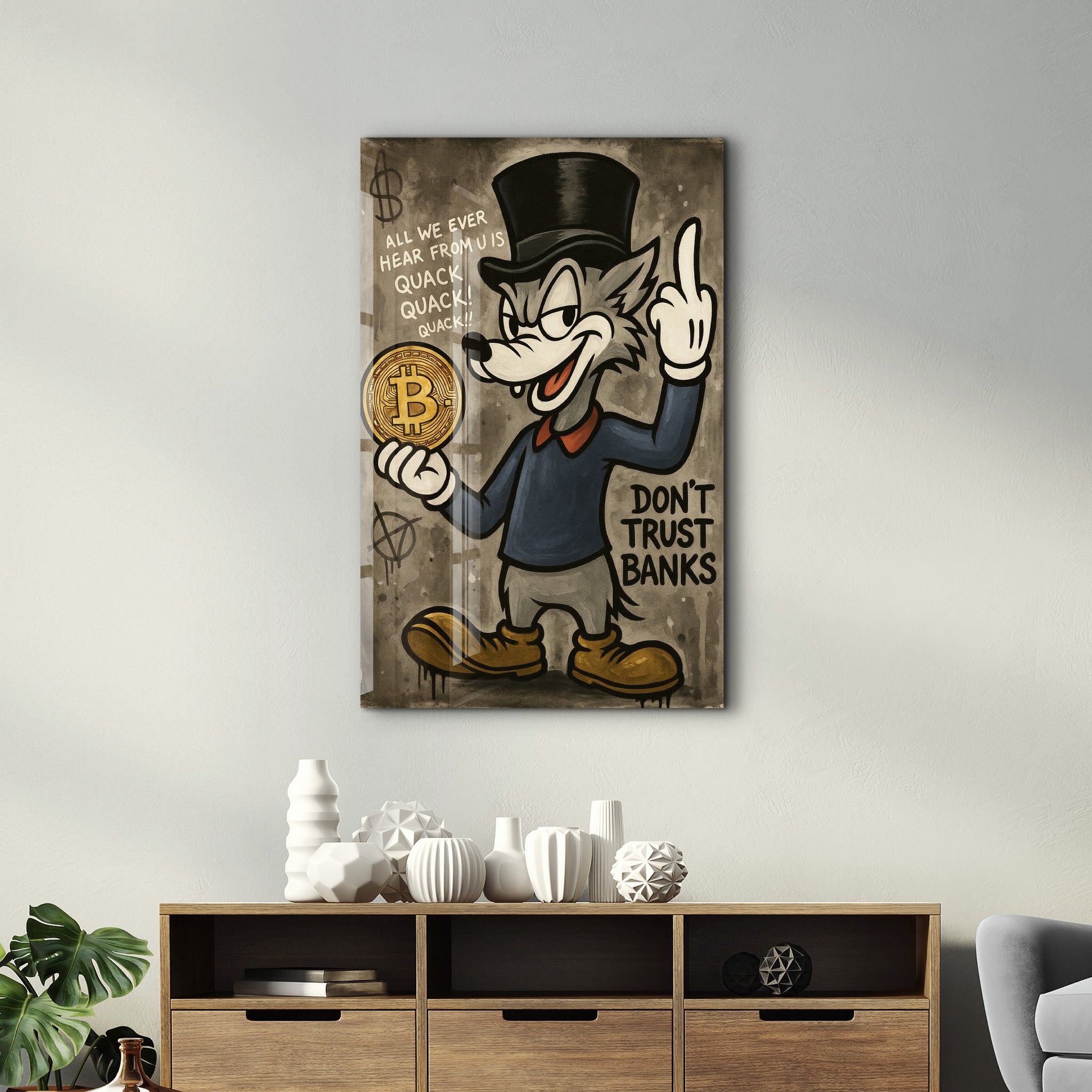 Don’t Trust Banks - Crypto Rebel Glass Wall Art